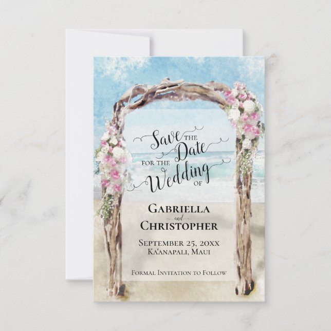 Romantic Destination Beach Wedding Save the Date Card (Front)