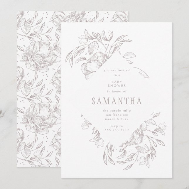 Romantic Diamond Floral Baby Shower Invitation (Front/Back)