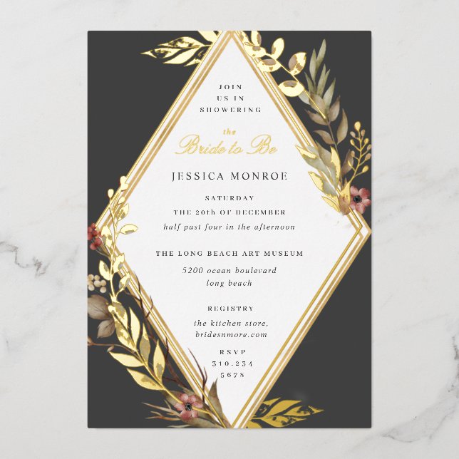 Romantic Diamond Floral Grey Bridal Shower (Front)