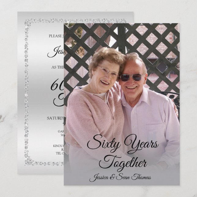 Romantic Diamonds Photo 60 Wedding Anniversary Invitation (Front/Back)