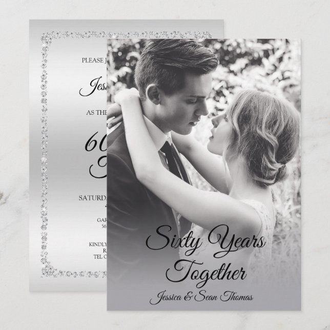 Romantic Diamonds Photo 60 Wedding Anniversary Invitation (Front/Back)