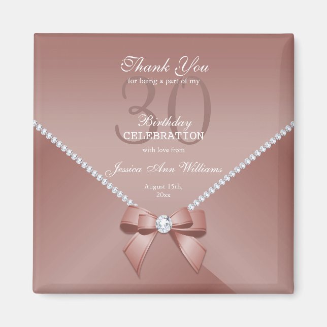 Romantic Diamonds & Pink Bow 30th Birthday  Magnet (Front)