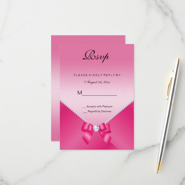 Romantic Diamonds & Pink Bow 30th Birthday  RSVP Card (Front/Back In Situ)