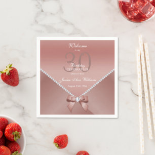 Romantic Diamonds & Rose Gold Bow 30th Birthday   Napkin