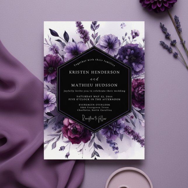  Romantic Digital Purple Floral Wedding Invitation (Creator Uploaded)
