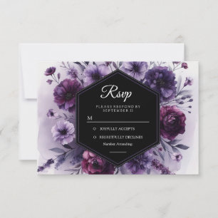 Romantic Digital Purple Floral Wedding RSVP Card
