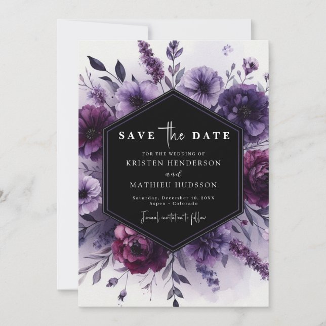  Romantic Digital Purple Floral Wedding Save The Date (Front)