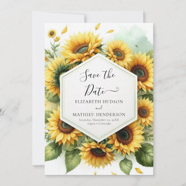 Romantic Digital Sunflower Wedding Save The Date (Front)