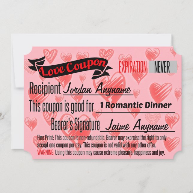 Romantic Dinner Love Coupon (Front)