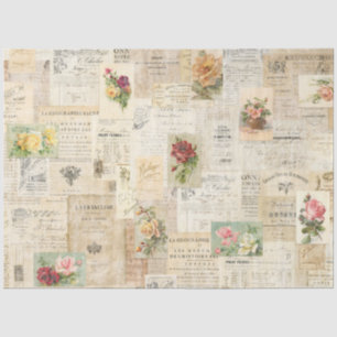 Romantic Distressed Rose & Ephemera Tissue Paper