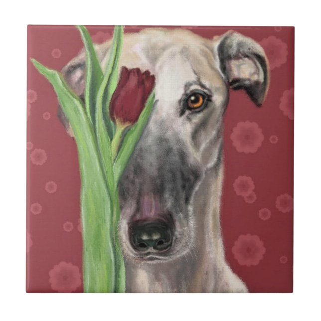Romantic Dog with Flower - Drawing Art Collection Tile (Front)