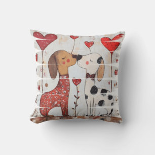 Romantic Dogs with Heart Balloons Cushion