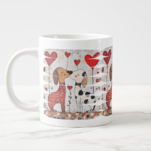 Romantic Dogs with Heart Balloons Large Coffee Mug