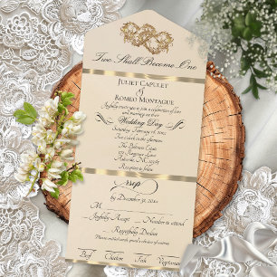 Romantic Double Hearts - Peach Pearl/Gold All In One Invitation