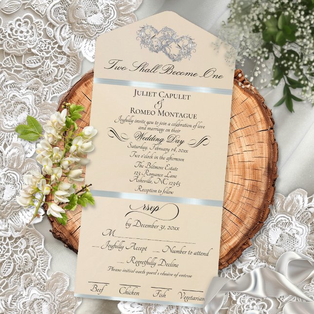Romantic Double Hearts - Peach/Silver All In One Invitation (Creator Uploaded)