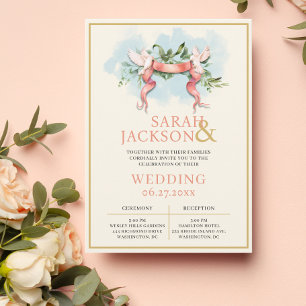 Romantic Doves Coral Wedding Invitation