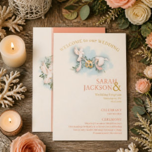 Romantic Doves Coral Wedding Program