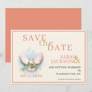 Romantic Doves Coral Wedding Save the Date Invitation