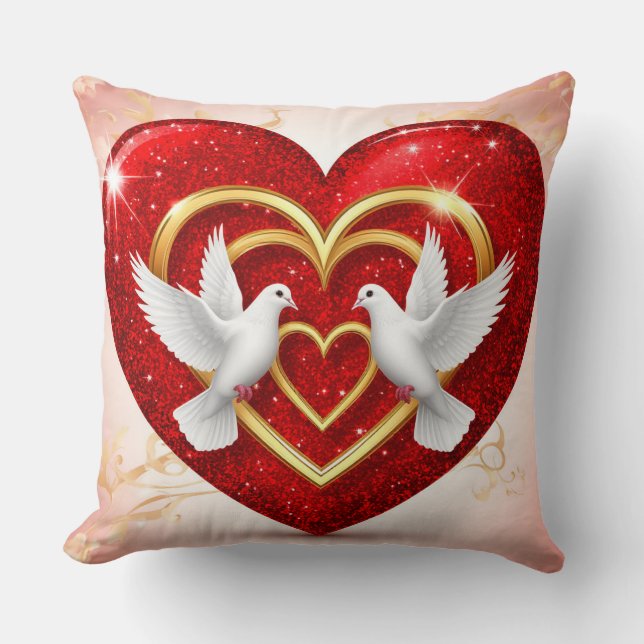 Romantic Doves Heart Love Cushion (Front)