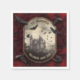 Romantic Dracula's Vampire Castle Halloween Party Napkin