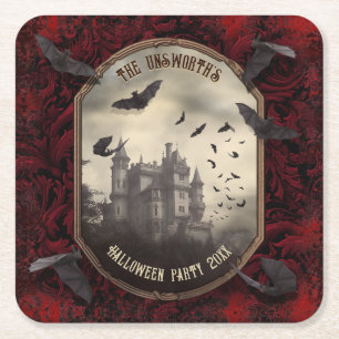 Romantic Dracula's Vampire Castle Halloween Party Square Paper Coaster