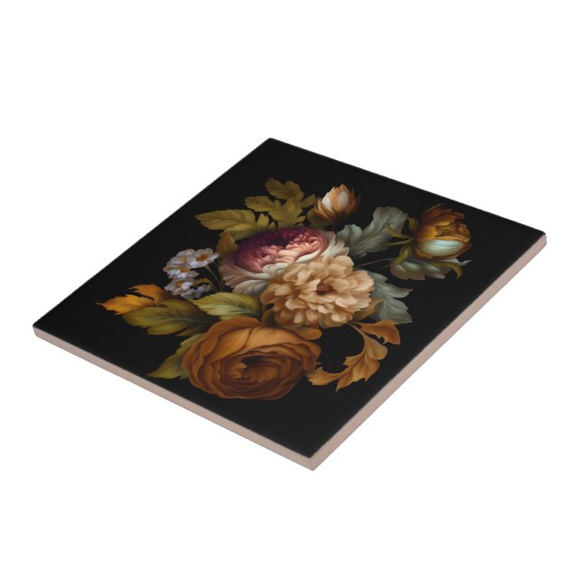 Romantic Dramatic "Old World" Floral 5 Tile (Side)