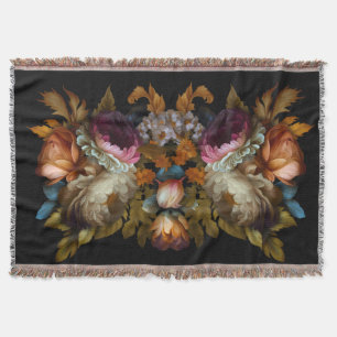 Romantic Dramatic "Old World" Floral Throw Blanket