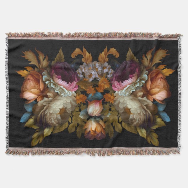 Romantic Dramatic "Old World" Floral  Throw Blanket (Front)