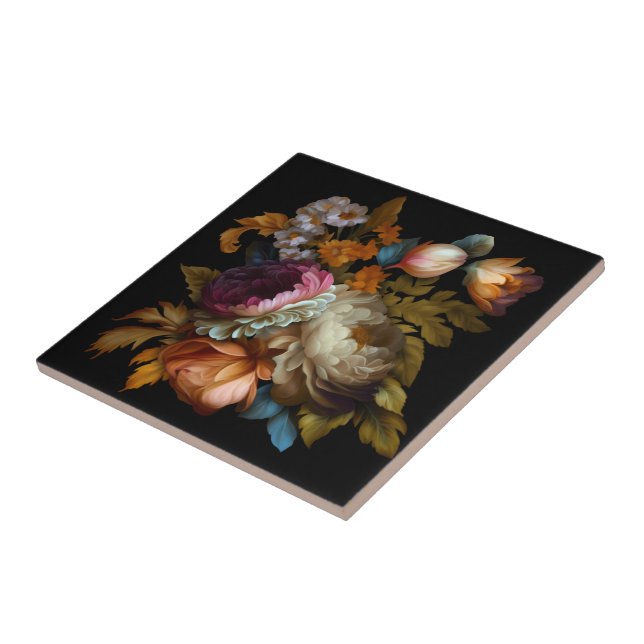 Romantic Dramatic "Old World" Floral  Tile (Side)