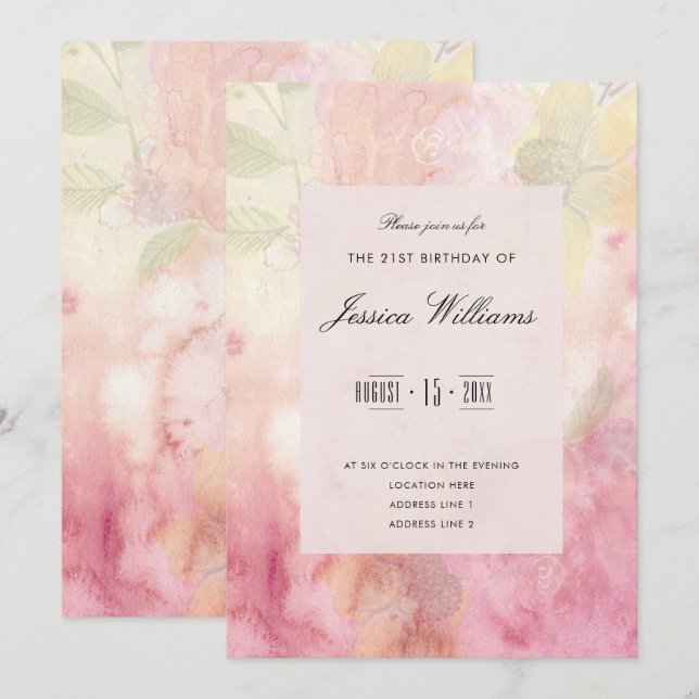Romantic Dreamy Blossom 21st Birthday Invitation (Front/Back)