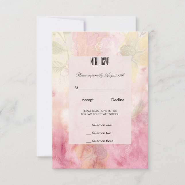 Romantic Dreamy Blossom Wedding Menu RSVP (Front)
