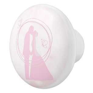 Romantic Dreamy Pink Wedding Couple Ceramic Knob