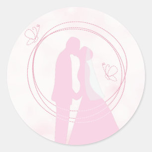 Romantic Dreamy Pink Wedding Couple Classic Round Sticker