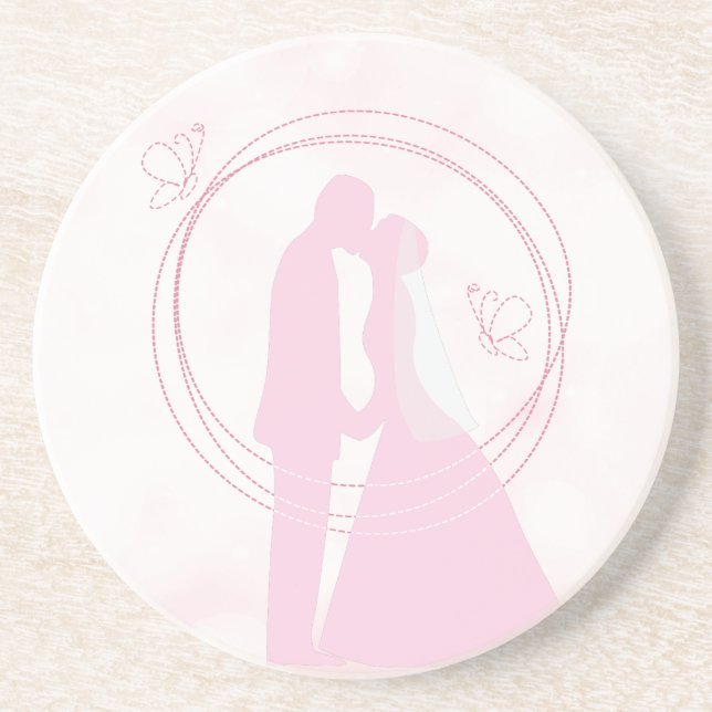 Romantic Dreamy Pink Wedding Couple Coaster (Front)