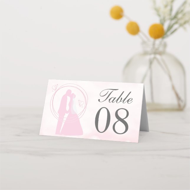 Romantic Dreamy Pink Wedding Couple Place Card (Front)