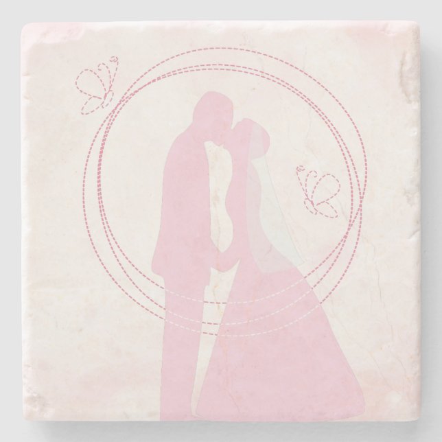 Romantic Dreamy Pink Wedding Couple Stone Coaster (Front)