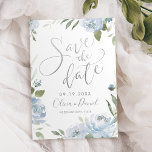 Romantic dusty blue calligraphy save the date<br><div class="desc">Modern faux silver foil handwriting save the date script and watercolor floral in dusty blue and sage green,   elegant and romantic,  great save the date cards for modern wedding,  romantic wedding,  and botanical garden wedding in spring and summer. 
See all the matching pieces in the collection.</div>