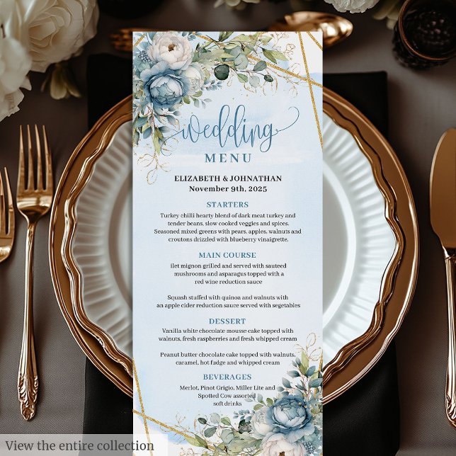 Romantic Dusty Blue Eucalyptus Leaves Wedding Menu (Romantic Dusty Blue Eucalyptus Leaves Wedding Menu)