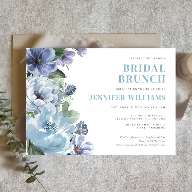 Romantic Dusty Blue Floral Bridal Shower Party Invitation (Creator Uploaded)