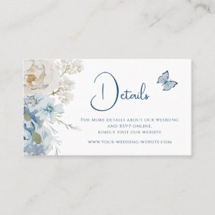 Romantic Dusty Blue Floral Details Wedding Business Card