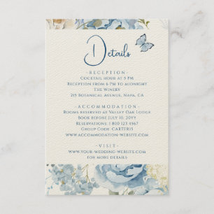 Romantic Dusty Blue Floral Details Wedding Enclosure Card
