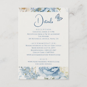 Romantic Dusty Blue Floral Details Wedding Enclosure Card