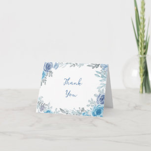 Romantic Dusty Blue Floral Photo Folded Thank You Card