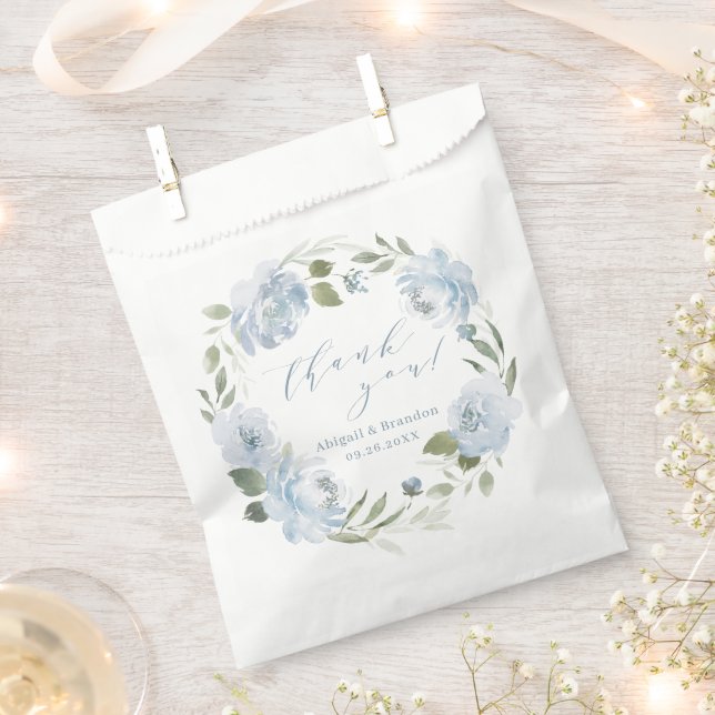 Romantic dusty blue floral thank you wedding favour bags (Clipped)