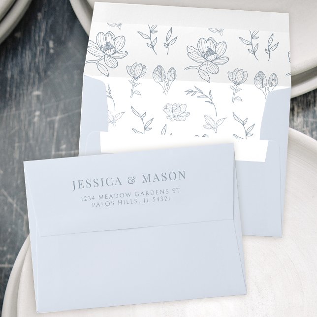 Romantic dusty blue floral wedding envelopes (Creator Uploaded)