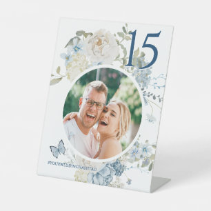 Romantic Dusty Blue Floral Wedding Photo Pedestal Sign