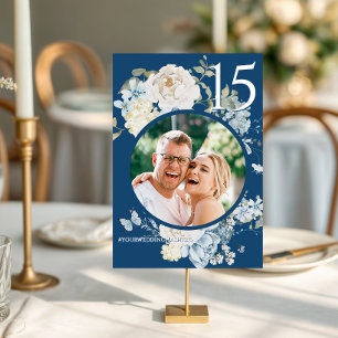 Romantic Dusty Blue Floral Wedding Photo Table Number