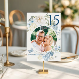 Romantic Dusty Blue Floral Wedding Photo Table Number