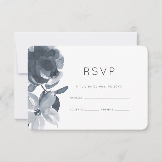 Romantic Dusty Blue Floral Wedding RSVP (Front)