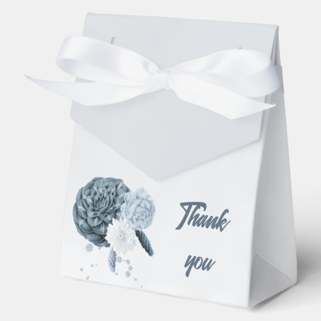 Romantic dusty blue flowers wedding favour box (Front)